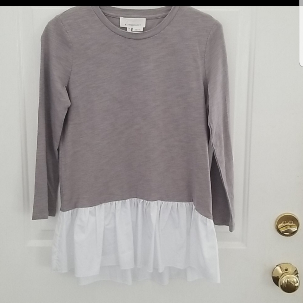 Anthropologie Ruffle Hem Mixed Media Top Size XS - NWT
